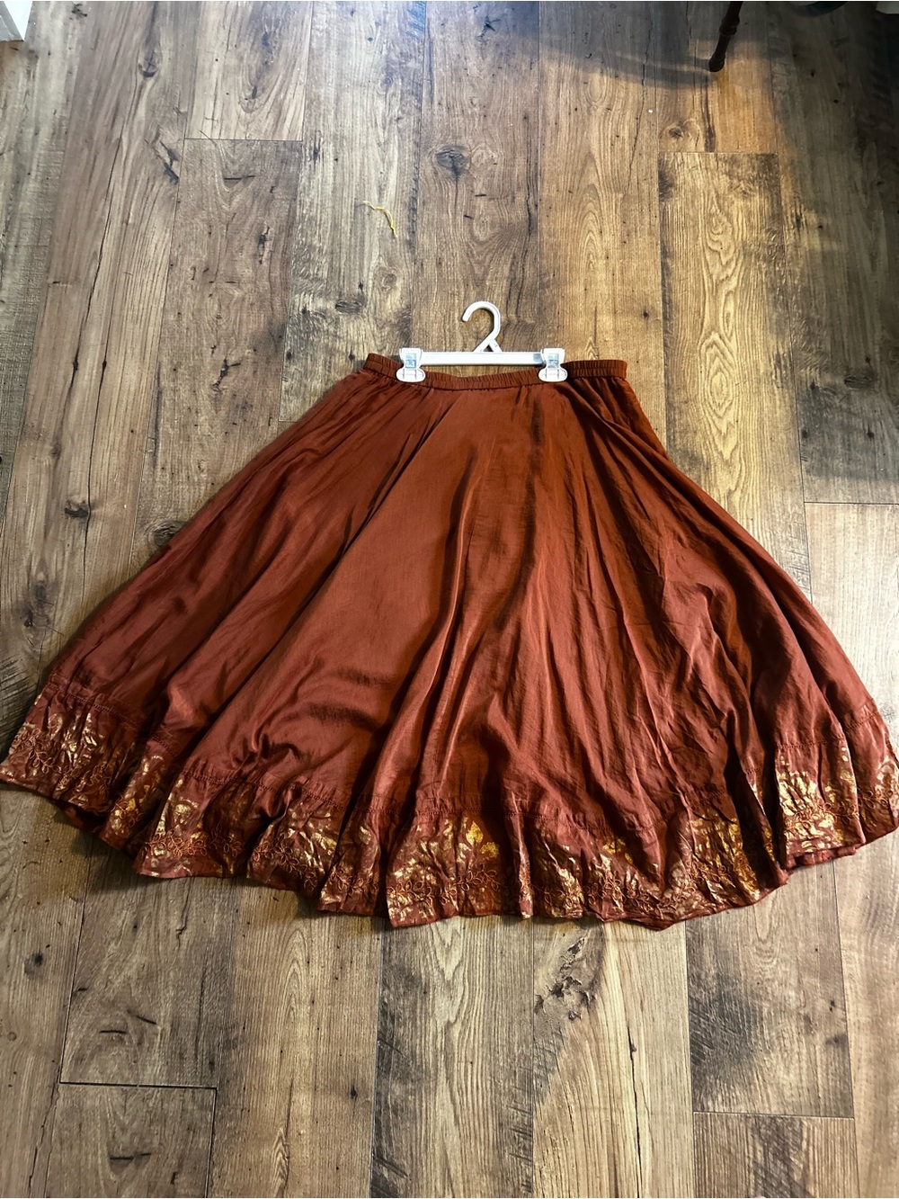 Coldwater Creek Rust Midi Skirt with Metallic Gold Hem